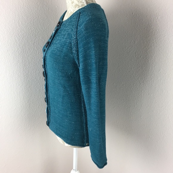 Vintage Pure Handknit Teal Green Silver Sweater Womens size small medium - Picture 4 of 8